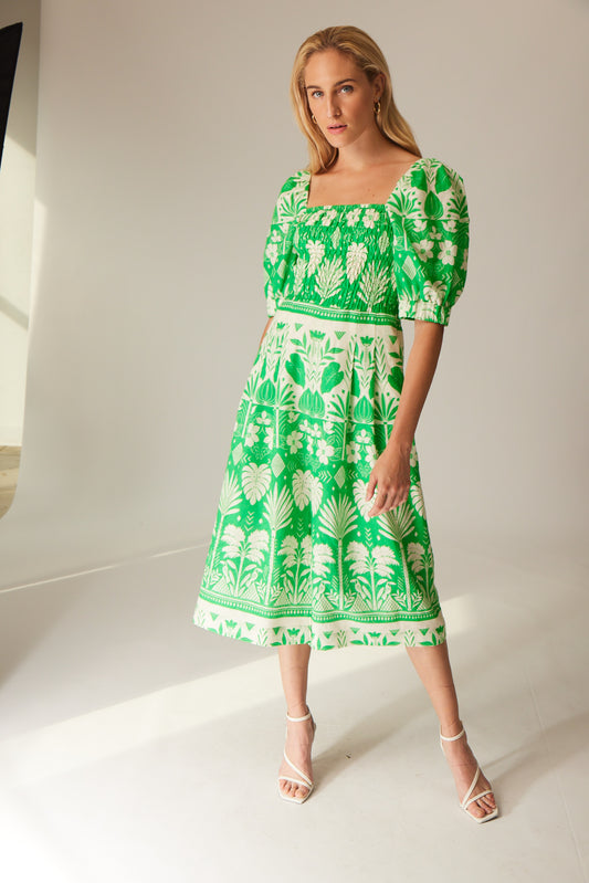 Miley dress in Green Acres print