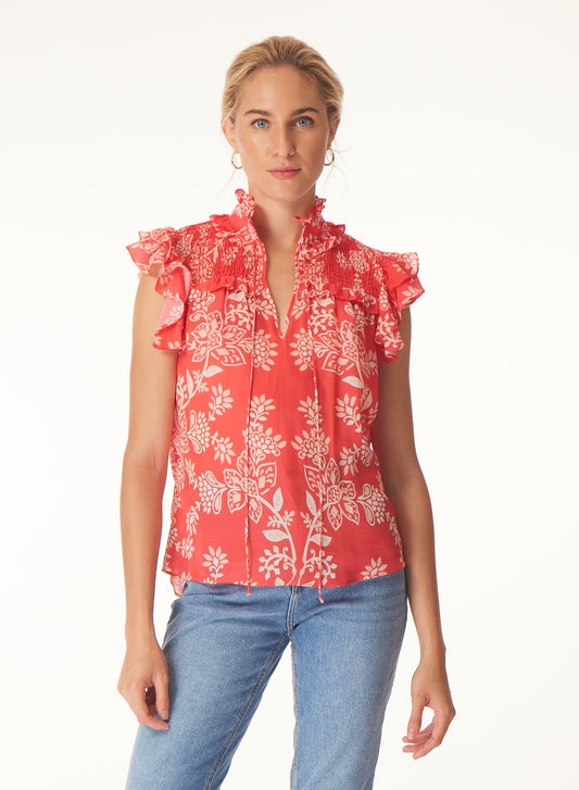 Sienna blouse in Coral batik print - Gilner Farrar