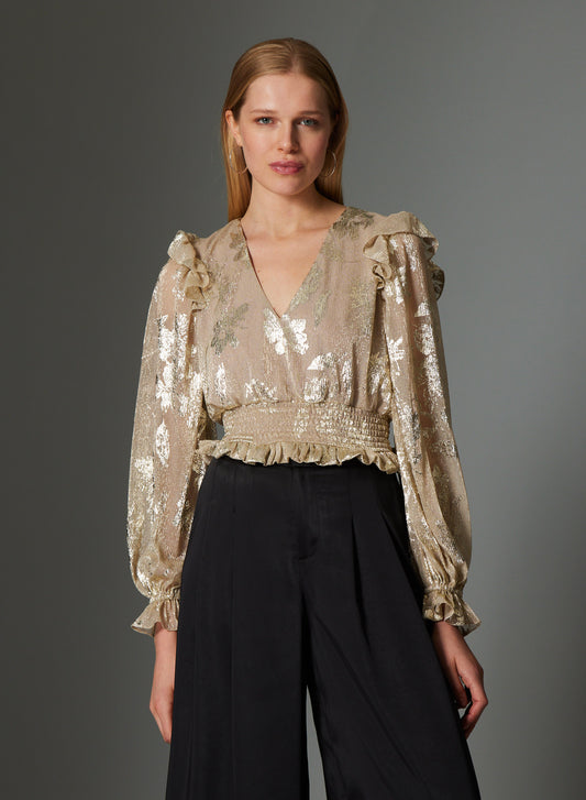 Karine blouse in Gold shimmer floral - Gilner Farrar