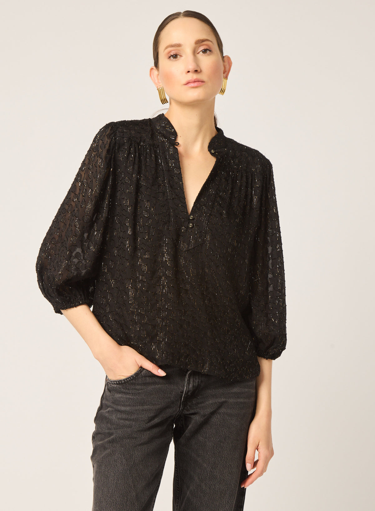 Bethany blouse in Silver/ gold lurex burnout chiffon - Gilner Farrar
