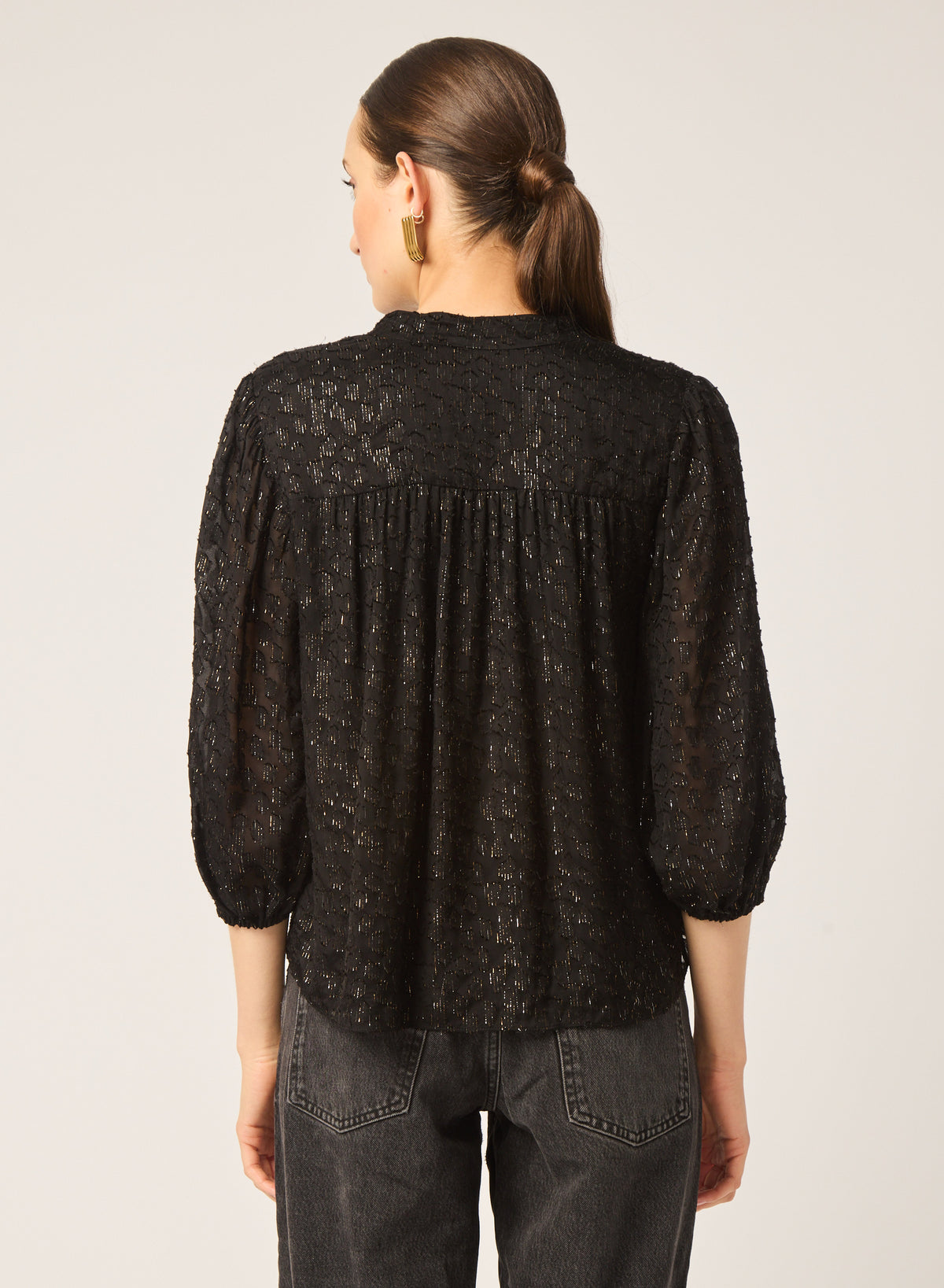 Bethany blouse in Silver/ gold lurex burnout chiffon - Gilner Farrar