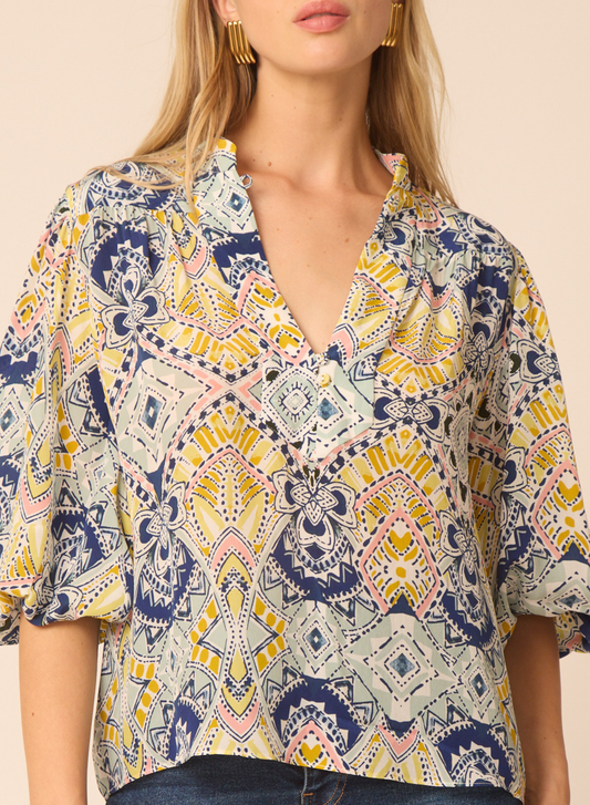 Bethany blouse in Aztec Print - Gilner Farrar