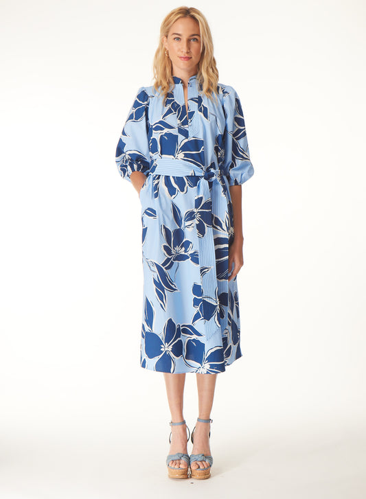 Alyssa dress in Blue graphic floral print - Gilner Farrar
