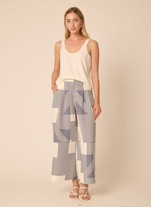 Lizzy pant in Navy And White Geo Print - Gilner Farrar