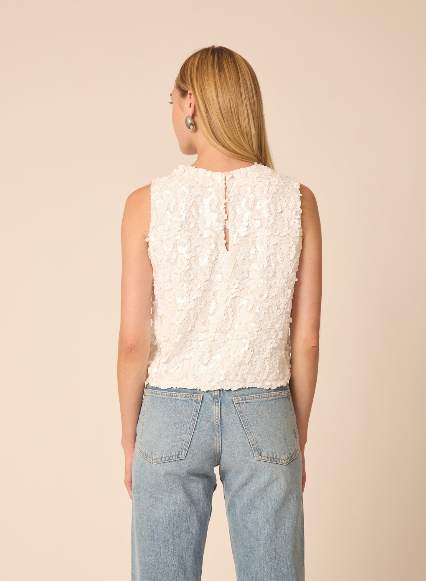Piper top in White Floral Beading - Gilner Farrar