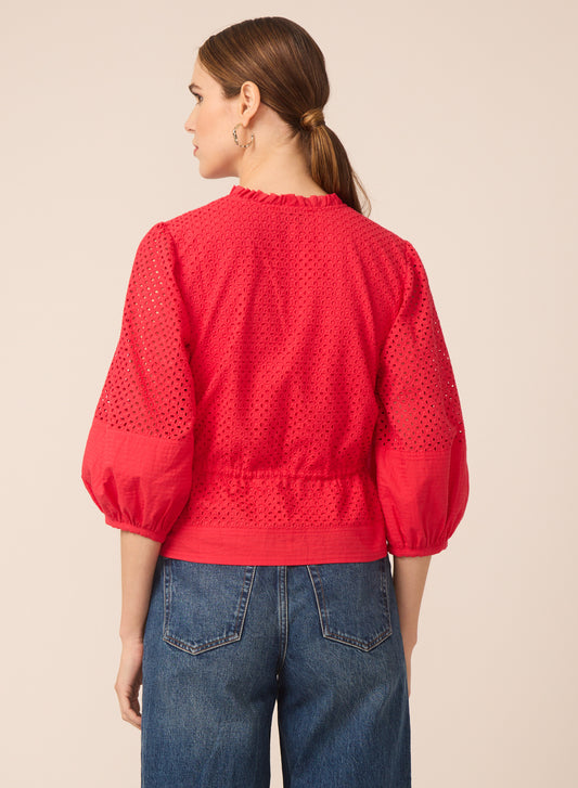 Iman blouse in Red Eyelet - Gilner Farrar