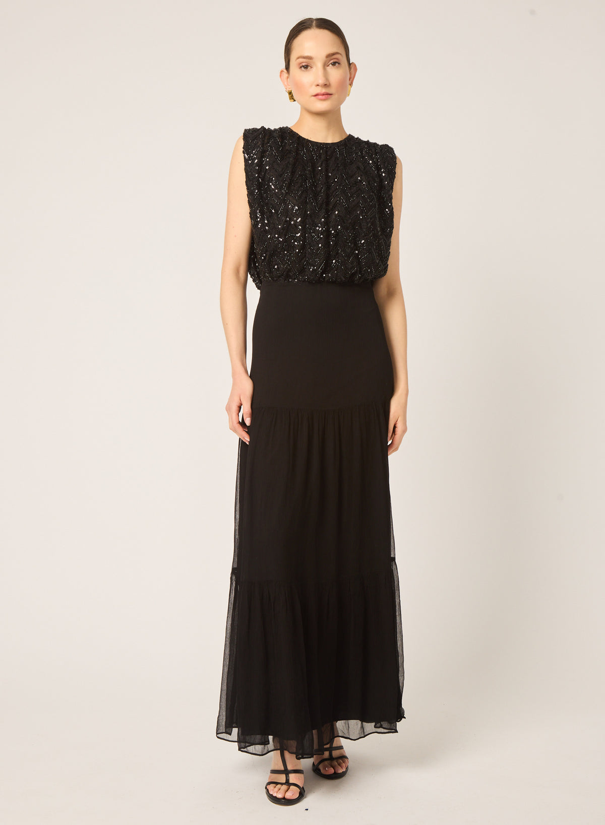 Amelia dress in Black zig zag beaded combo - Gilner Farrar