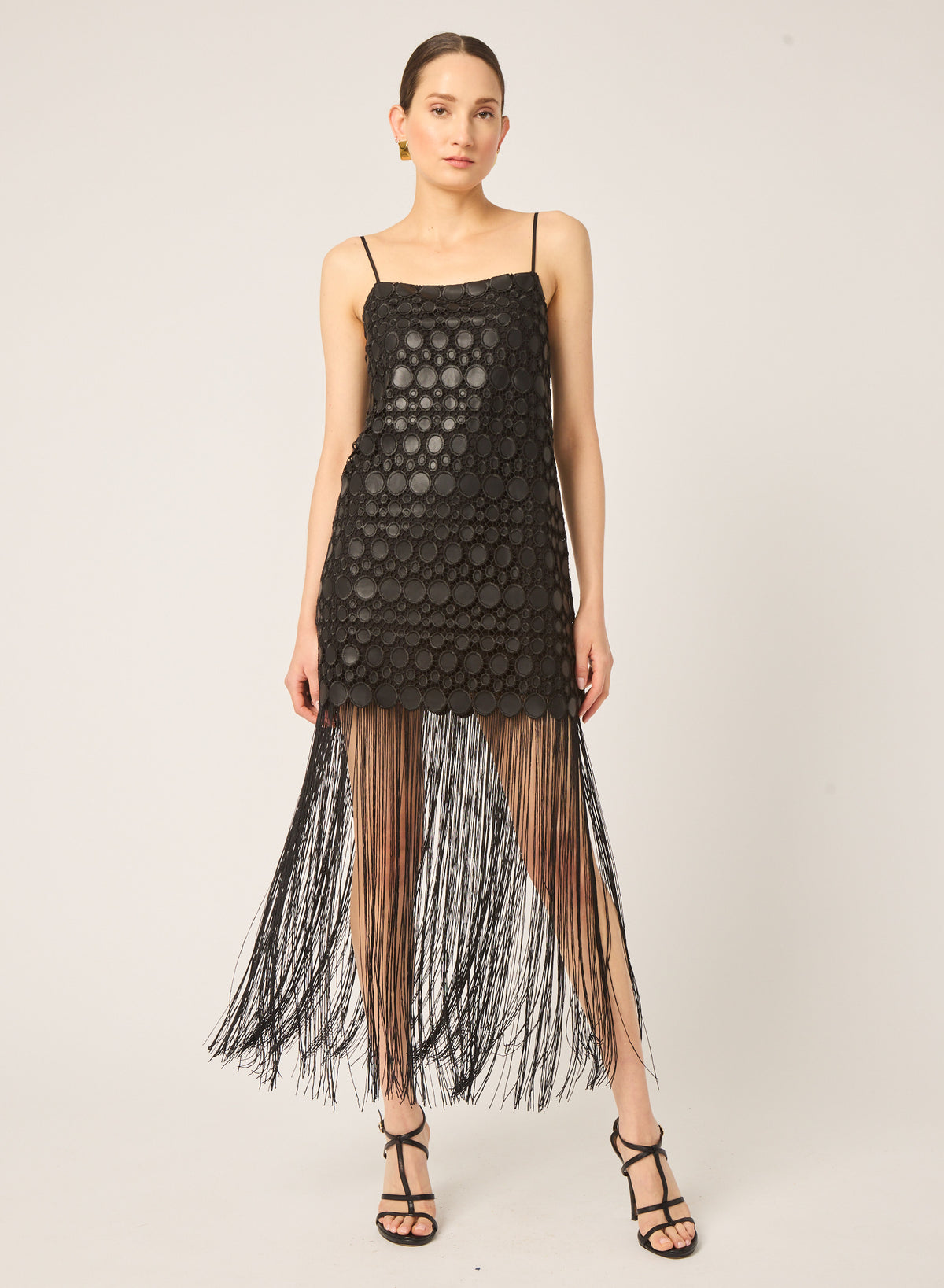 Essie dress in black vegan leather circles - Gilner Farrar