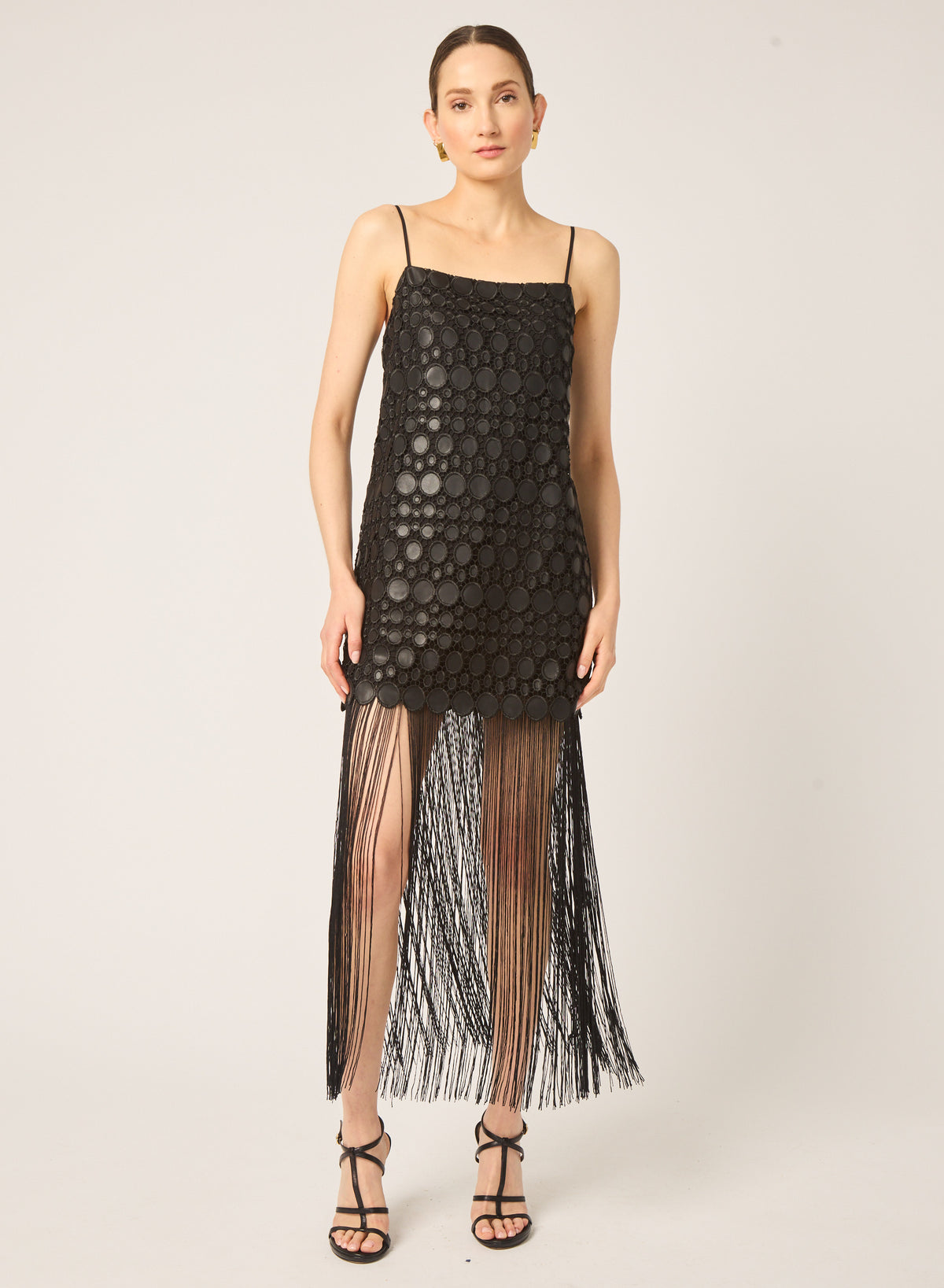 Essie dress in black vegan leather circles - Gilner Farrar