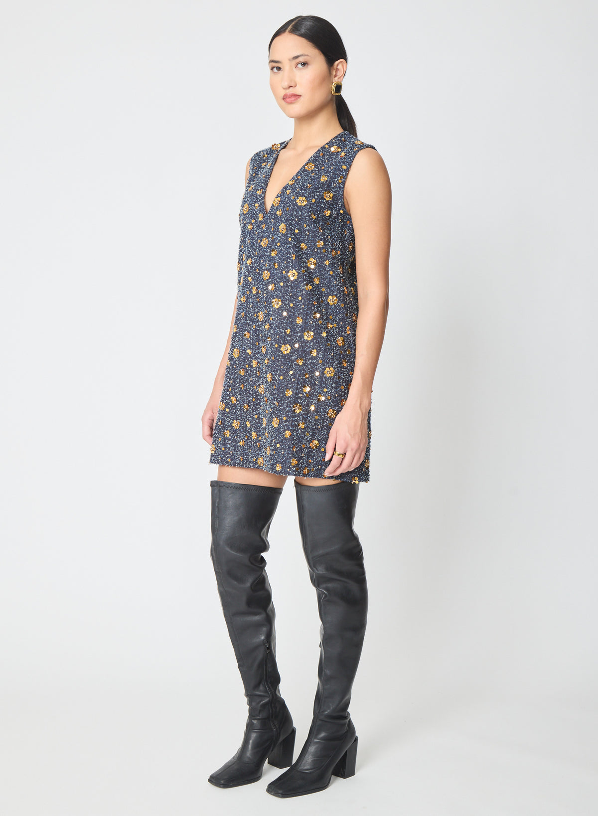 Arlo dress in Floral Sequins On Tweed