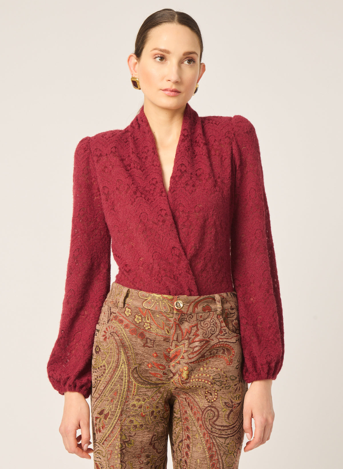 Cece top in Burgundy stretch lace - Gilner Farrar