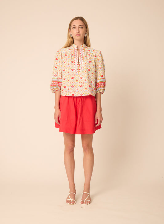 Bethany blouse in Red Ditsy Floral Print - Gilner Farrar
