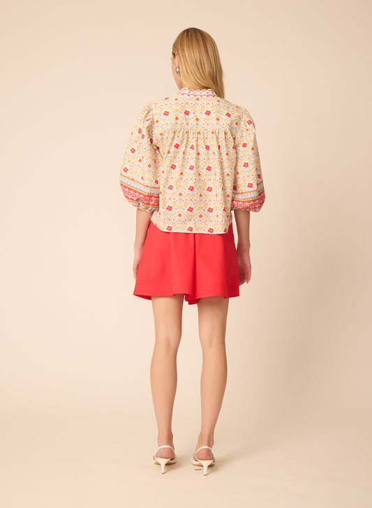 Bethany blouse in Red Ditsy Floral Print - Gilner Farrar