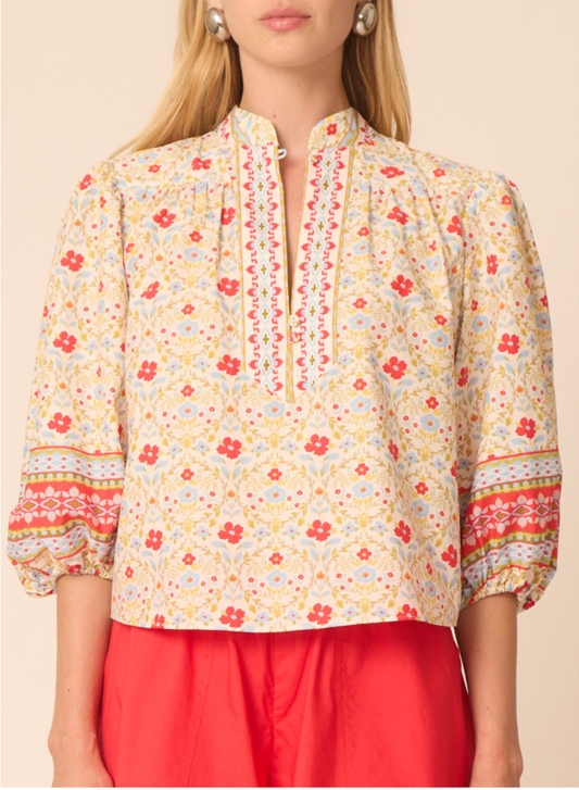 Bethany blouse in Red Ditsy Floral Print - Gilner Farrar
