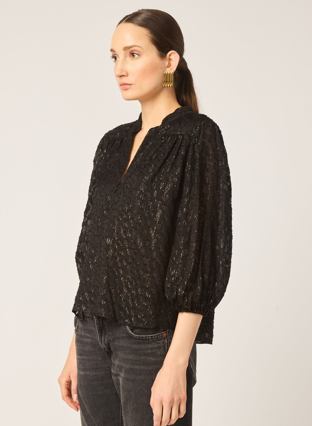 Bethany blouse in Silver/ gold lurex burnout chiffon - Gilner Farrar