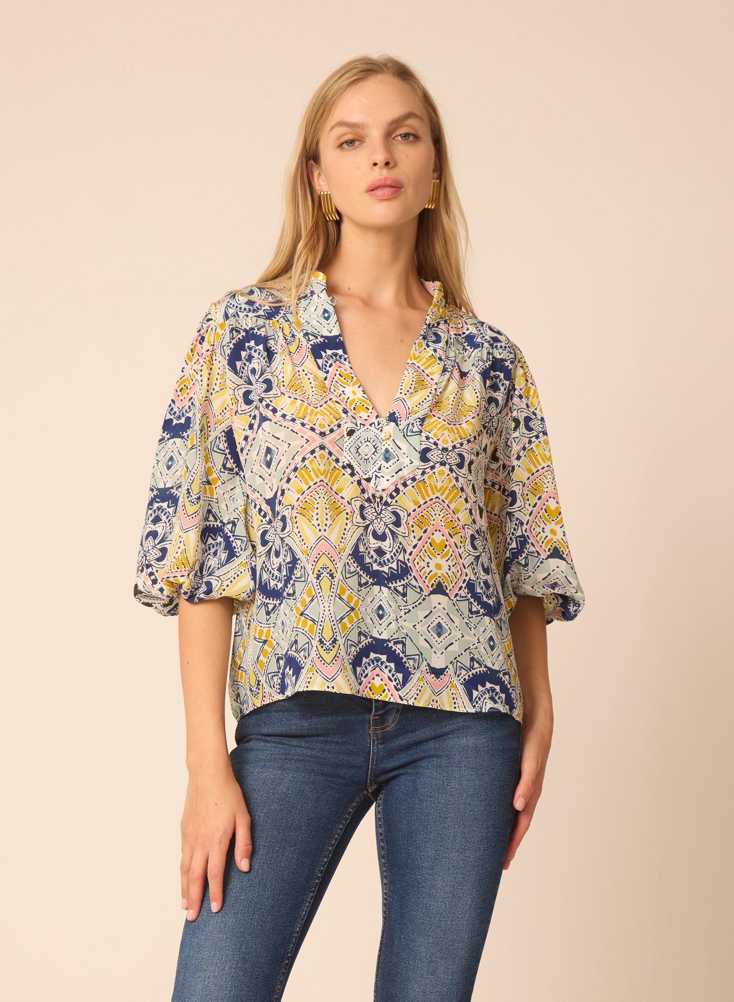 Bethany blouse in Aztec Print - Gilner Farrar