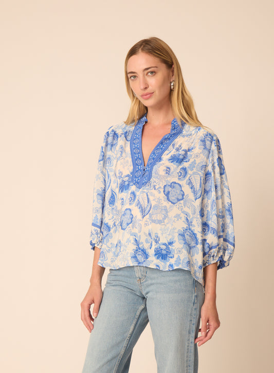 Bethany blouse in Lisbon Print - Gilner Farrar