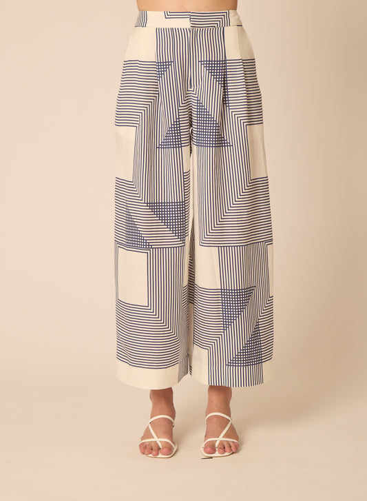 Lizzy pant in Navy And White Geo Print - Gilner Farrar