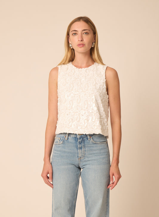 Piper top in White Floral Beading - Gilner Farrar
