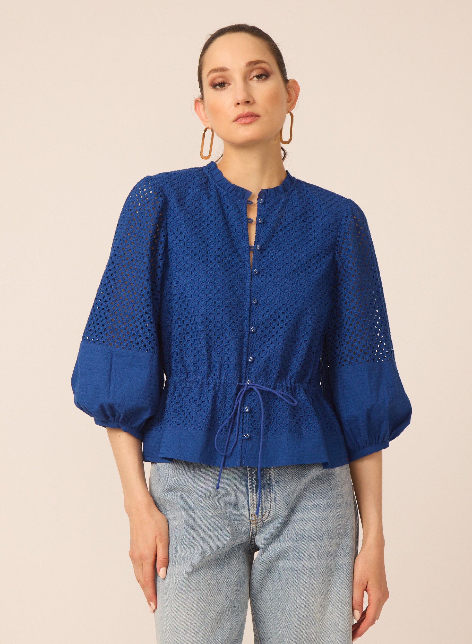 Iman blouse in Blue Eyelet - Gilner Farrar