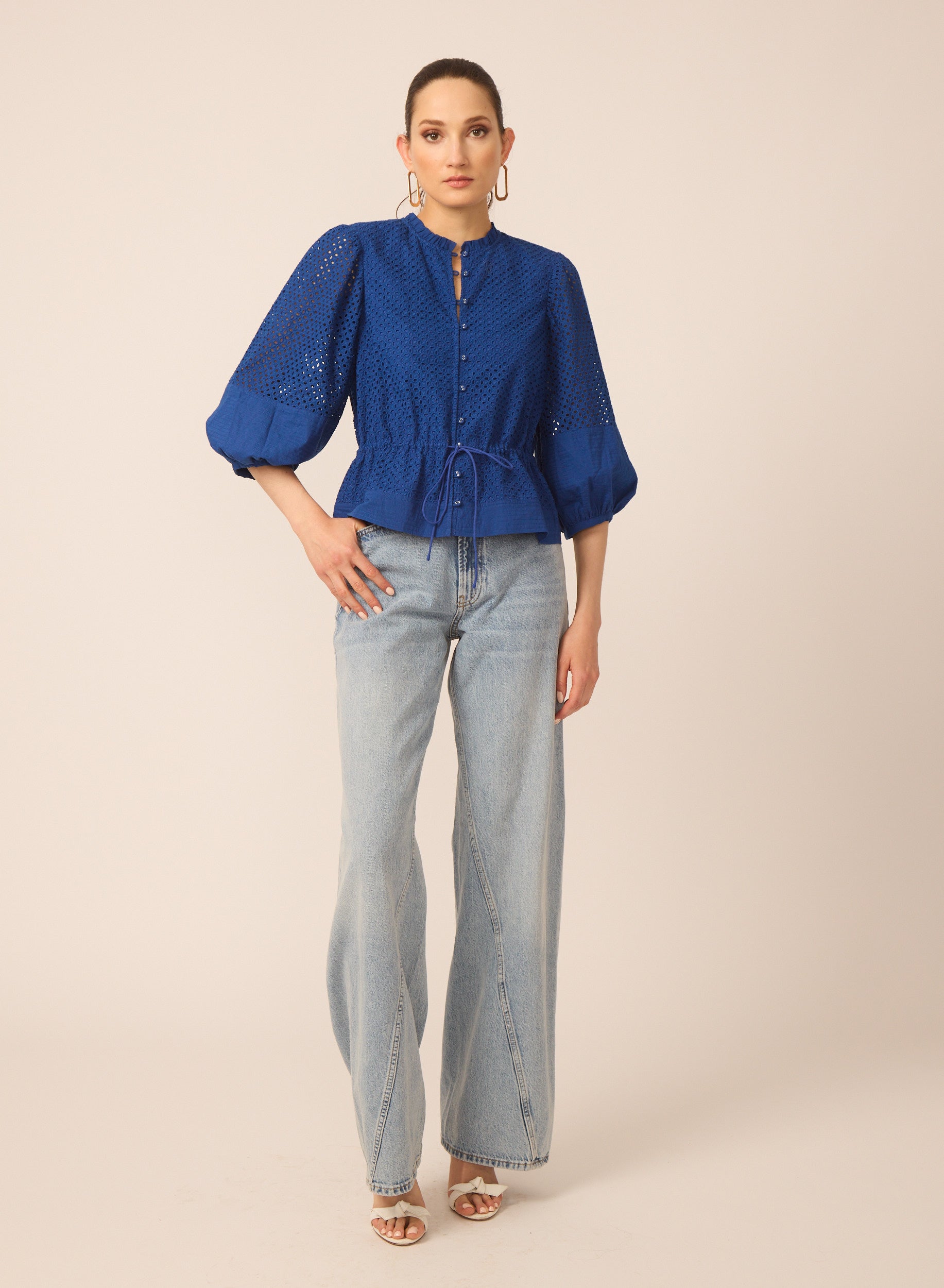 Iman blouse in Blue Eyelet - Gilner Farrar