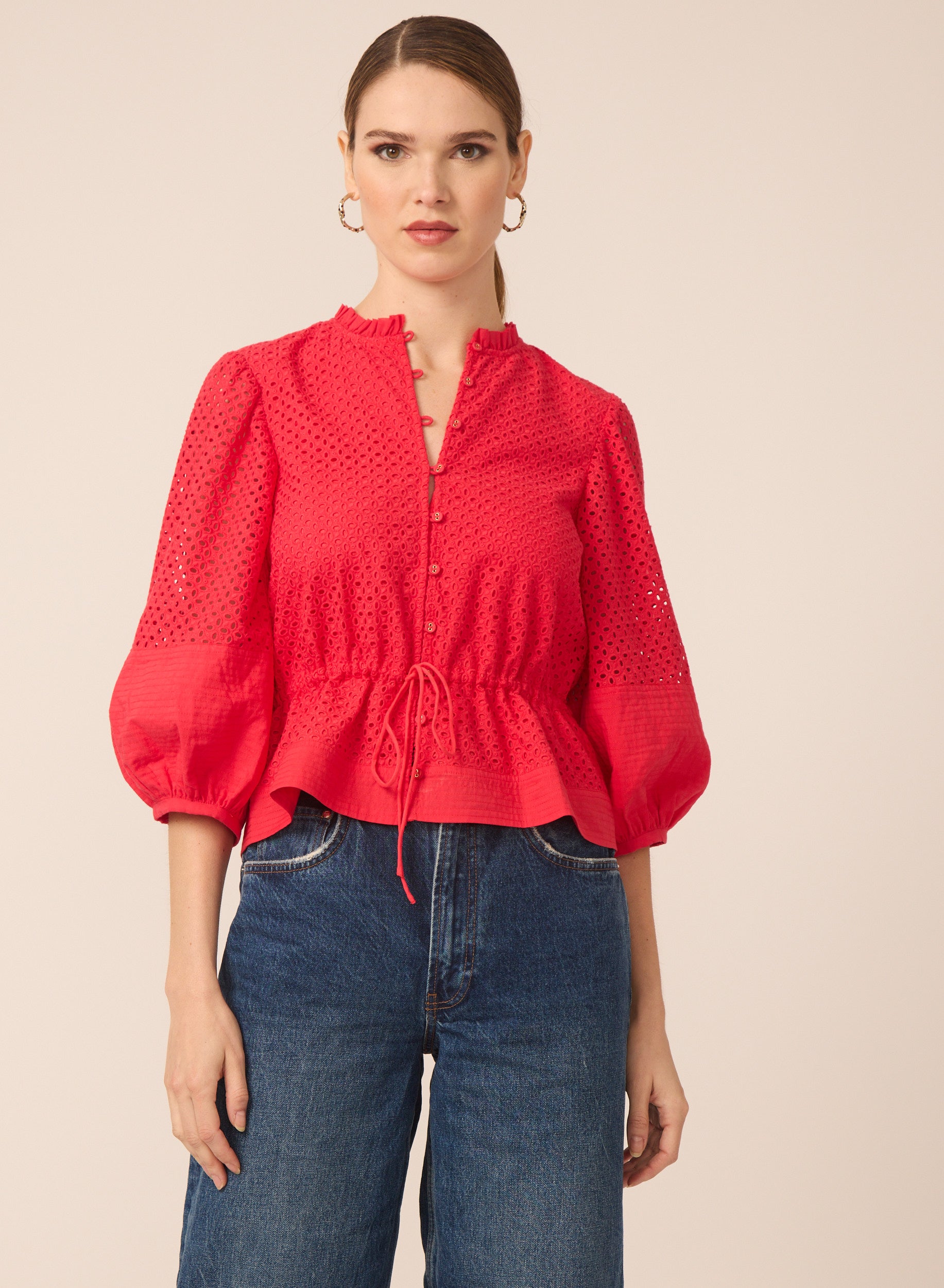 Iman blouse in Red Eyelet - Gilner Farrar