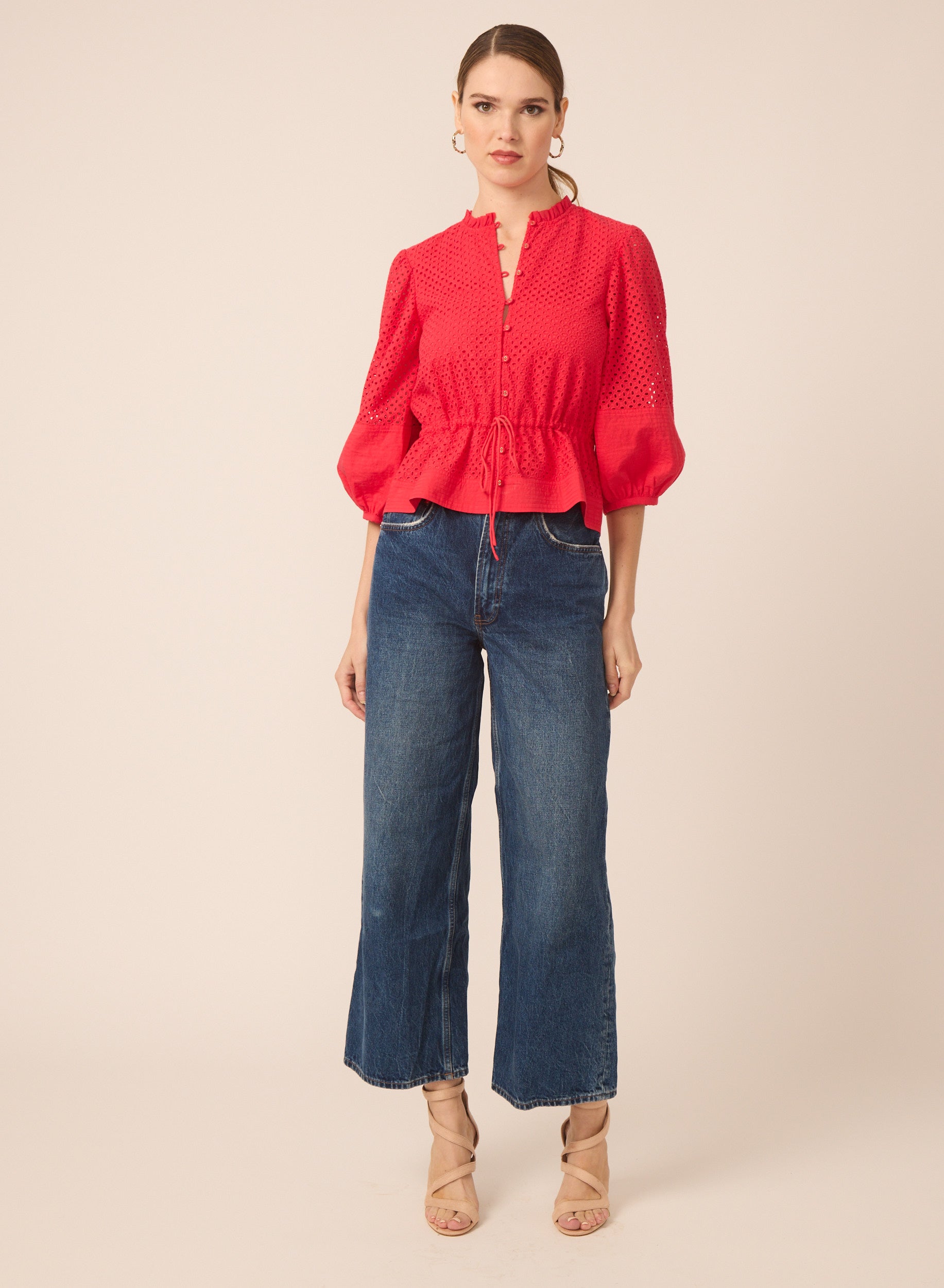 Iman blouse in Red Eyelet - Gilner Farrar