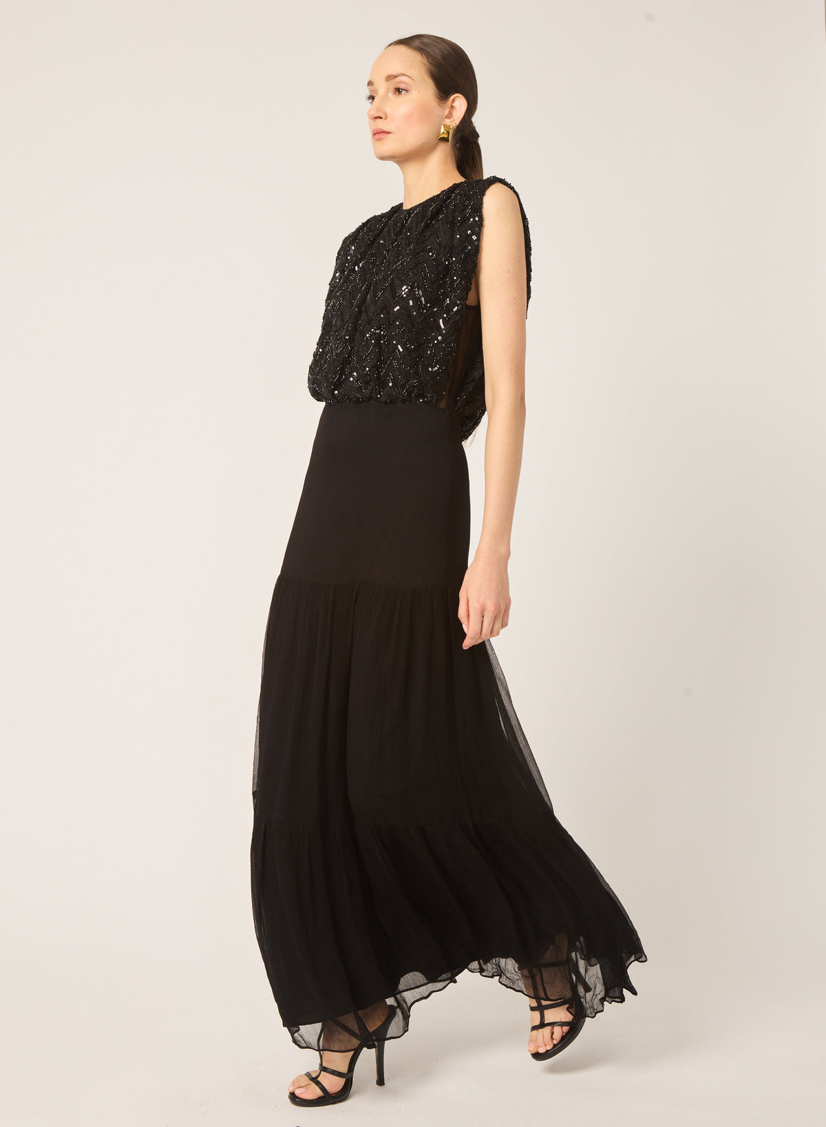 Amelia dress in Black zig zag beaded combo - Gilner Farrar
