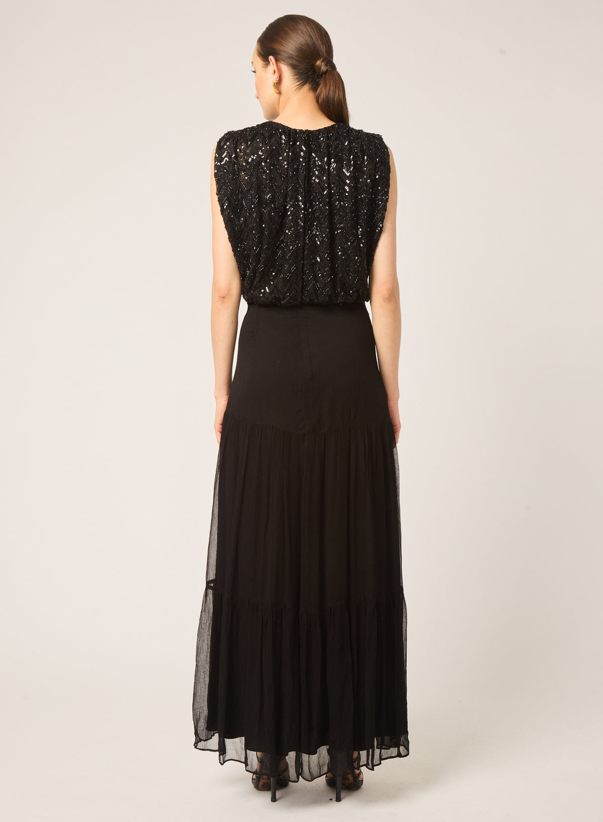 Amelia dress in Black zig zag beaded combo - Gilner Farrar