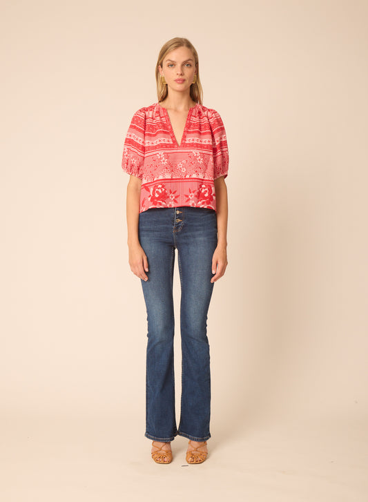 Callie blouse in Floating Red Floral Print - Gilner Farrar