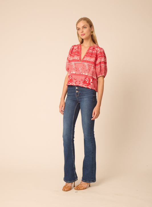 Callie blouse in Floating Red Floral Print - Gilner Farrar