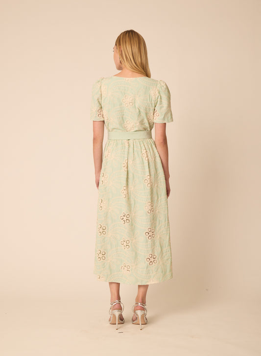 Mallory dress in Green Stripe Embroidery - Gilner Farrar