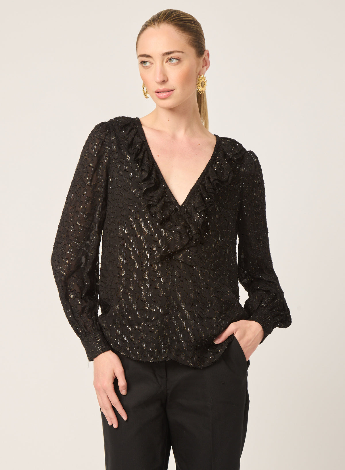 Fia blouse in Silver/ gold lurex burnout chiffon - Gilner Farrar