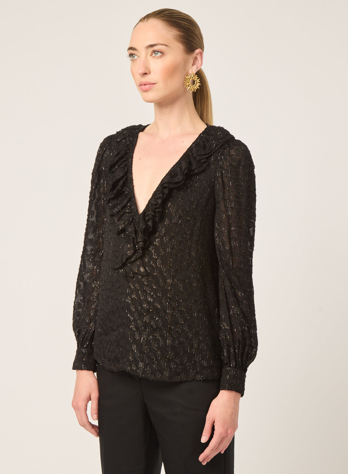 Fia blouse in Silver/ gold lurex burnout chiffon - Gilner Farrar