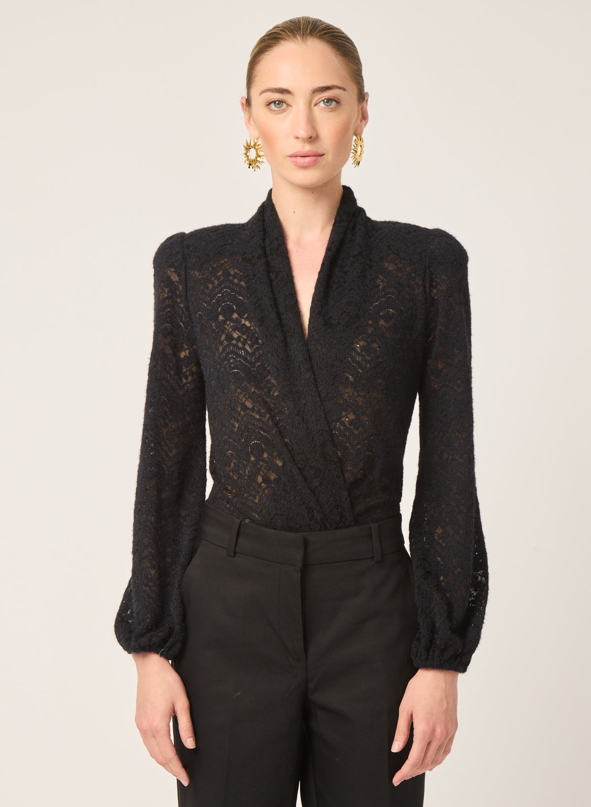 Cece top in Black stretch lace - Gilner Farrar