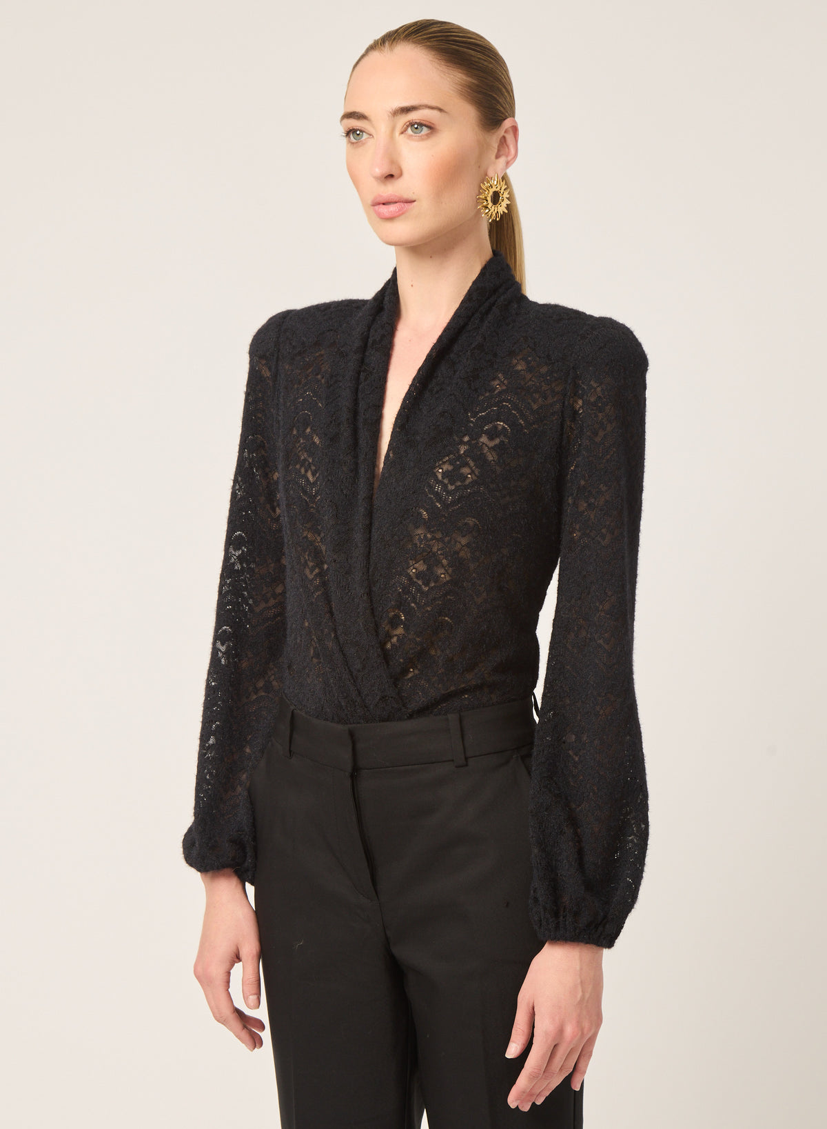 Cece top in Black stretch lace - Gilner Farrar
