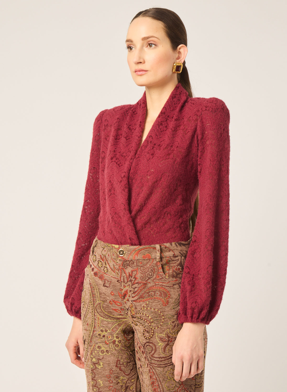 Cece top in Burgundy stretch lace - Gilner Farrar
