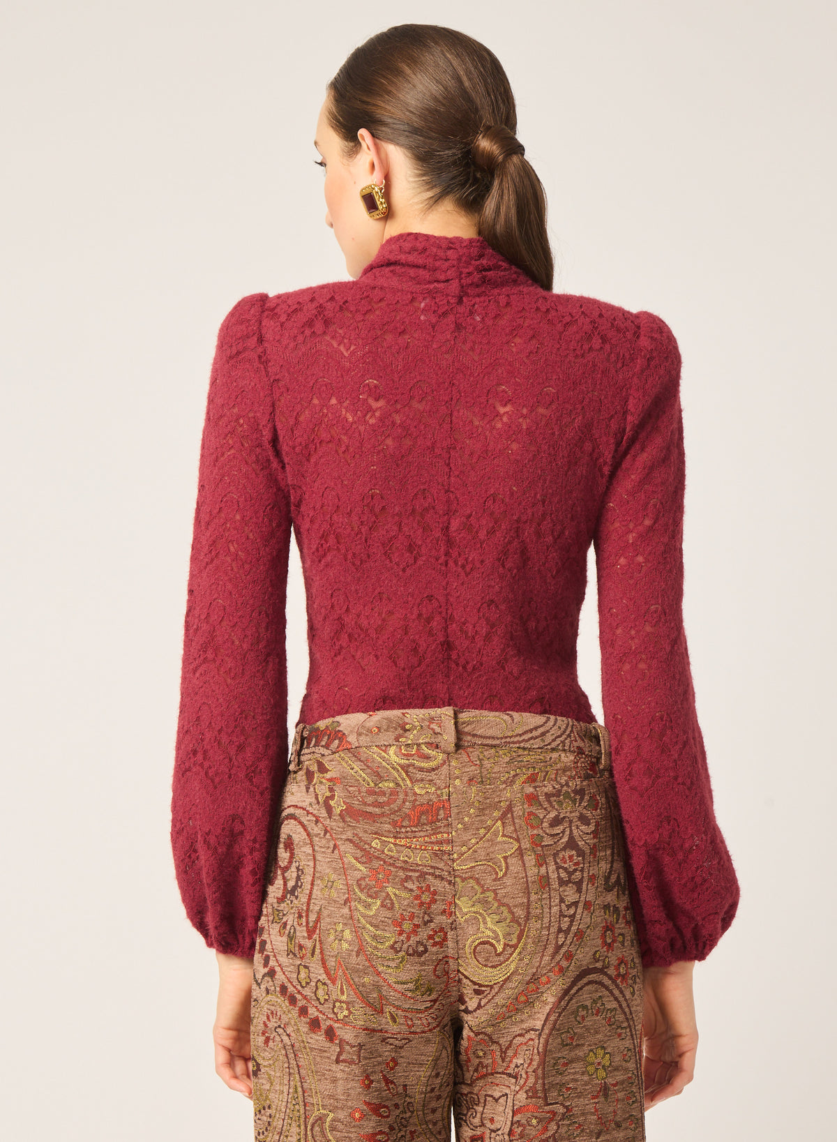 Cece top in Burgundy stretch lace - Gilner Farrar