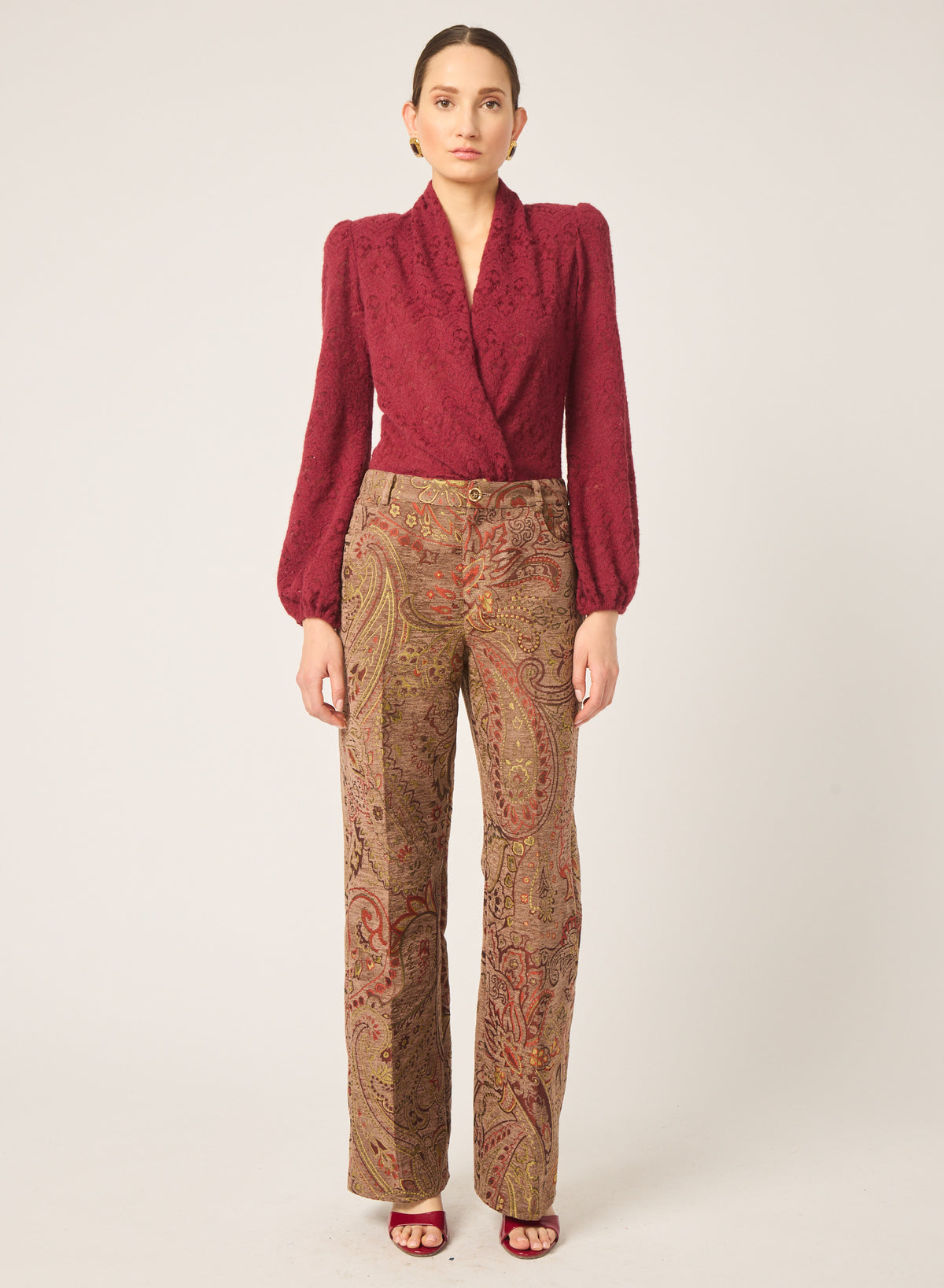 Cece top in Burgundy stretch lace - Gilner Farrar