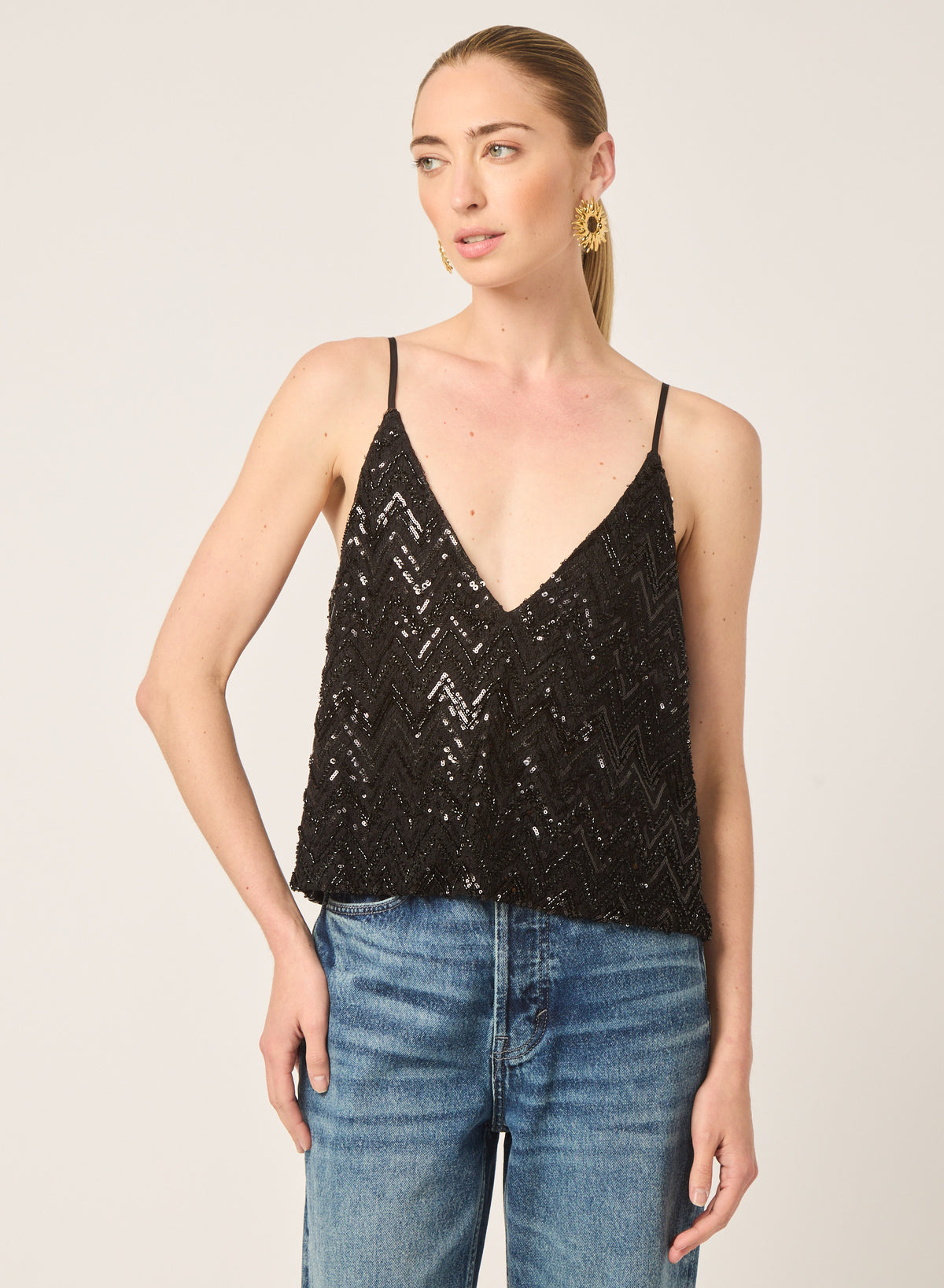 Hera top in Black zig zag beaded combo - Gilner Farrar
