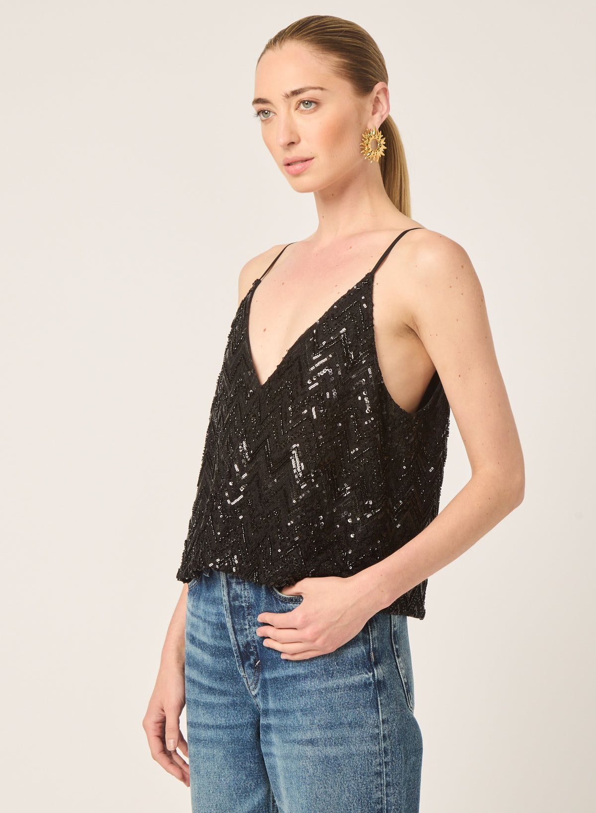 Hera top in Black zig zag beaded combo - Gilner Farrar