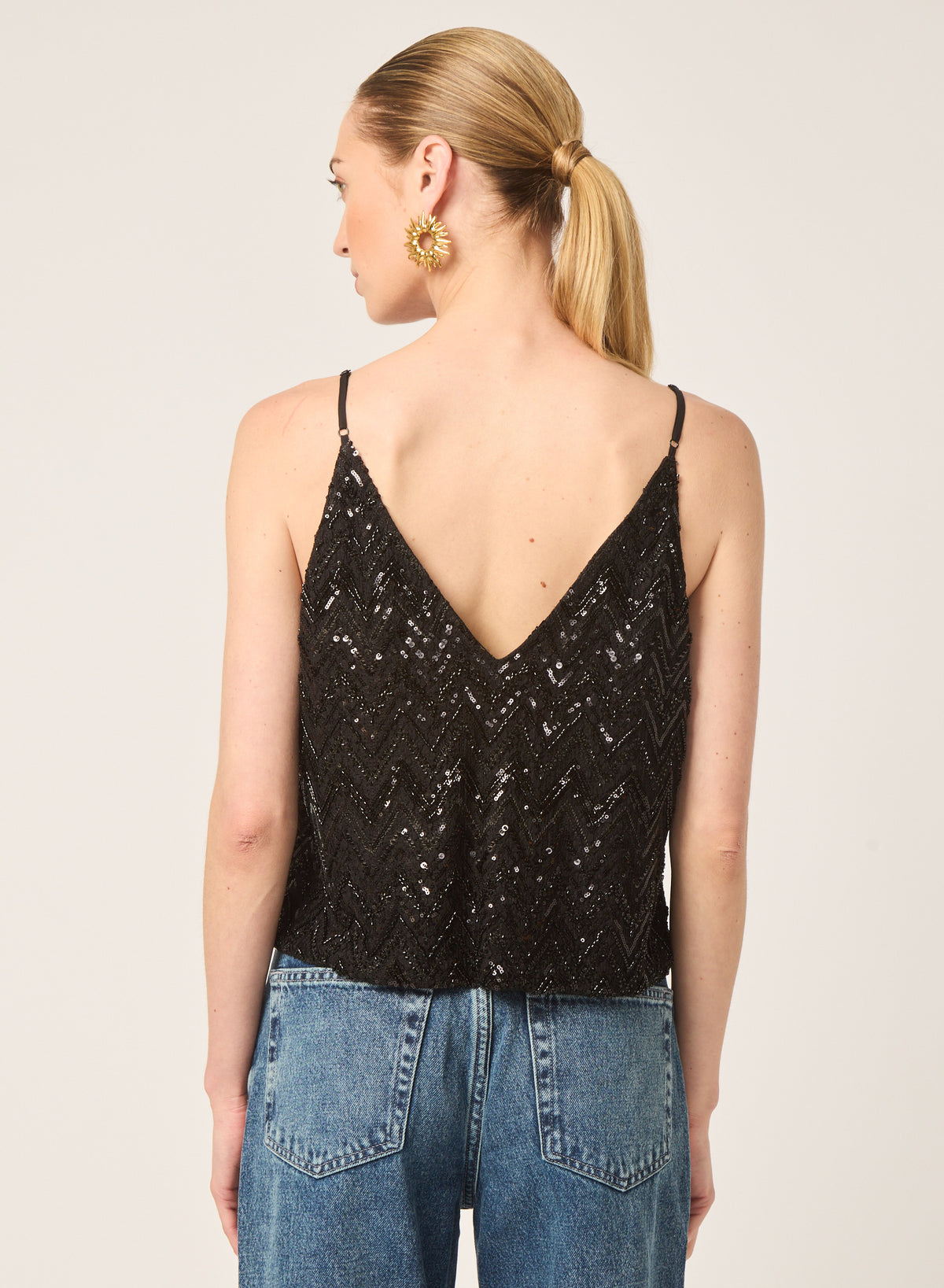 Hera top in Black zig zag beaded combo - Gilner Farrar