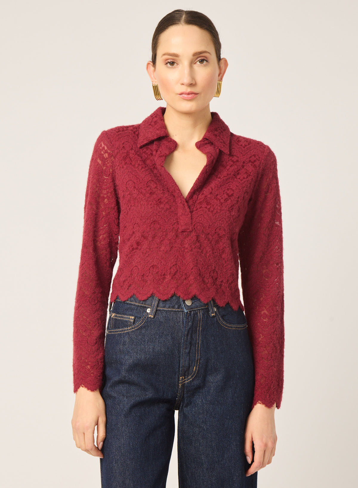 Marnie top in Burgundy stretch lace - Gilner Farrar