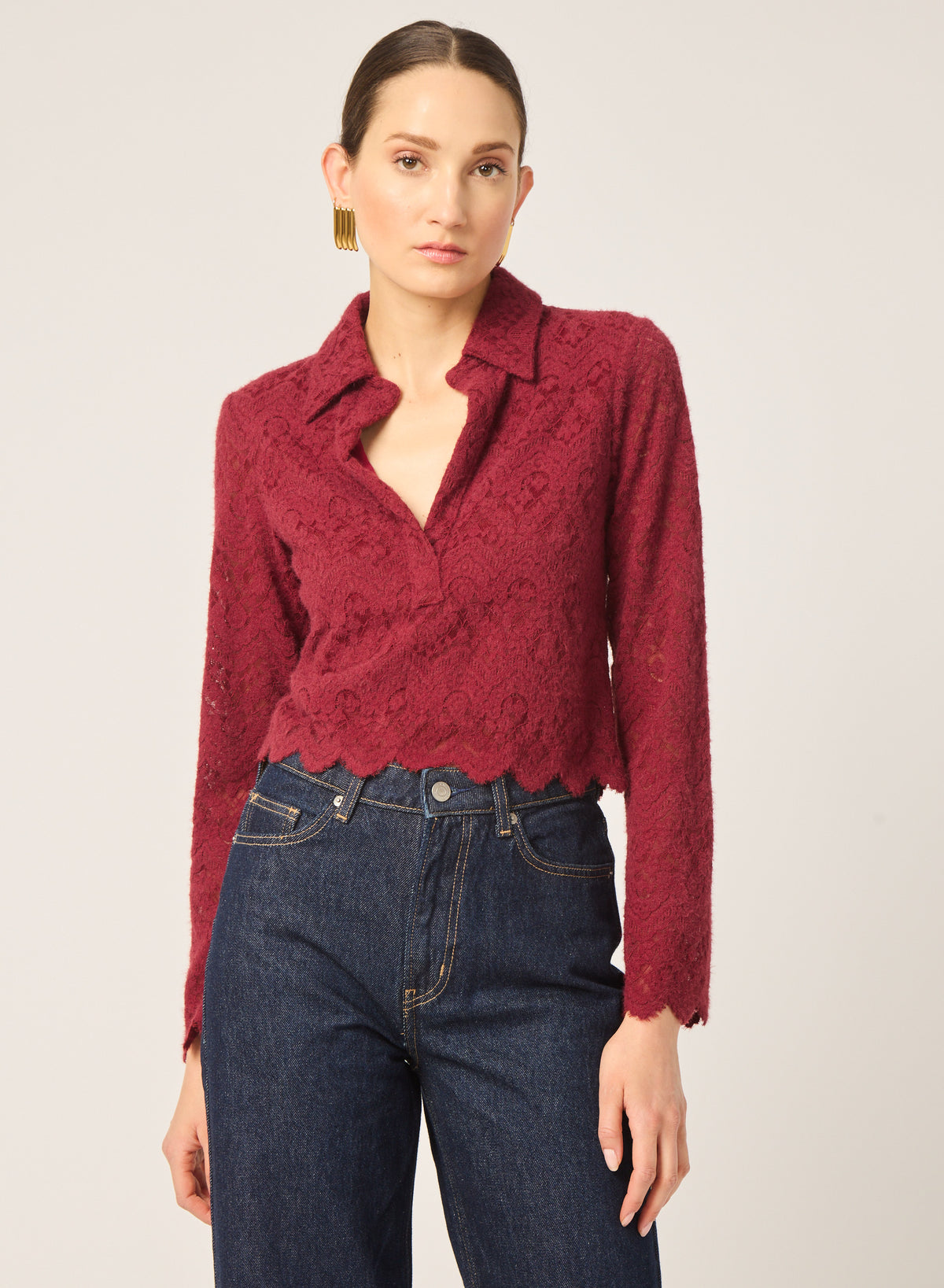 Marnie top in Burgundy stretch lace - Gilner Farrar