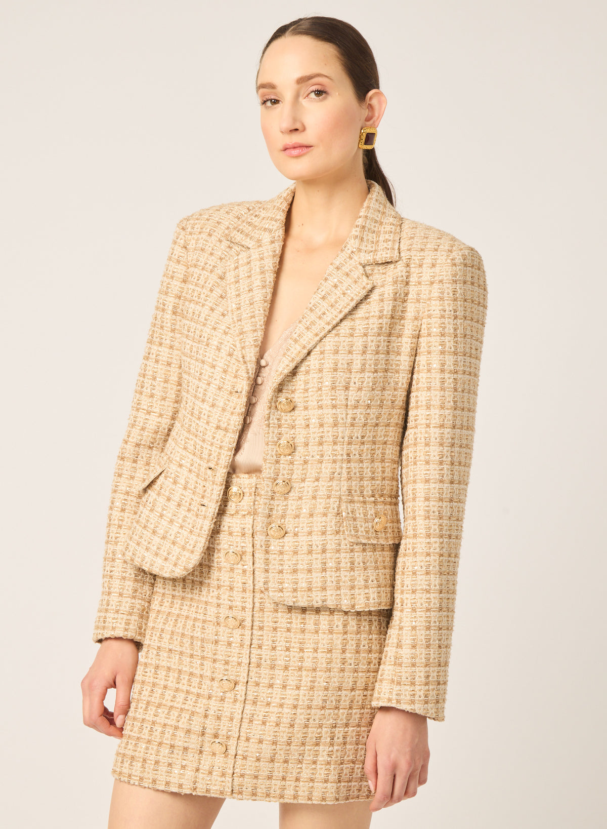 Yarael blazer in Gold lurex tweed - Gilner Farrar